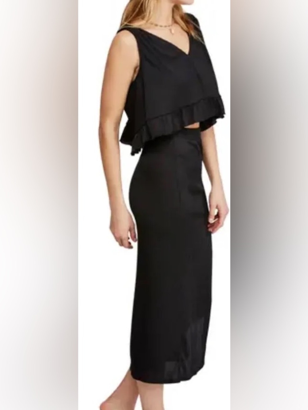 Free People Black Ruffle Crop & Maxi Skirt Set